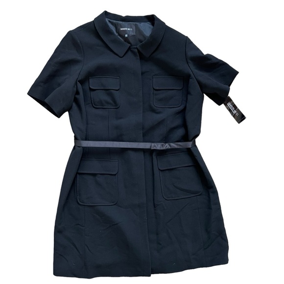 NWT Lafayette 148 100% Virgin Wool Crepe Belted Short Sleeve Shirt Dress sz 16W - Picture 3 of 11